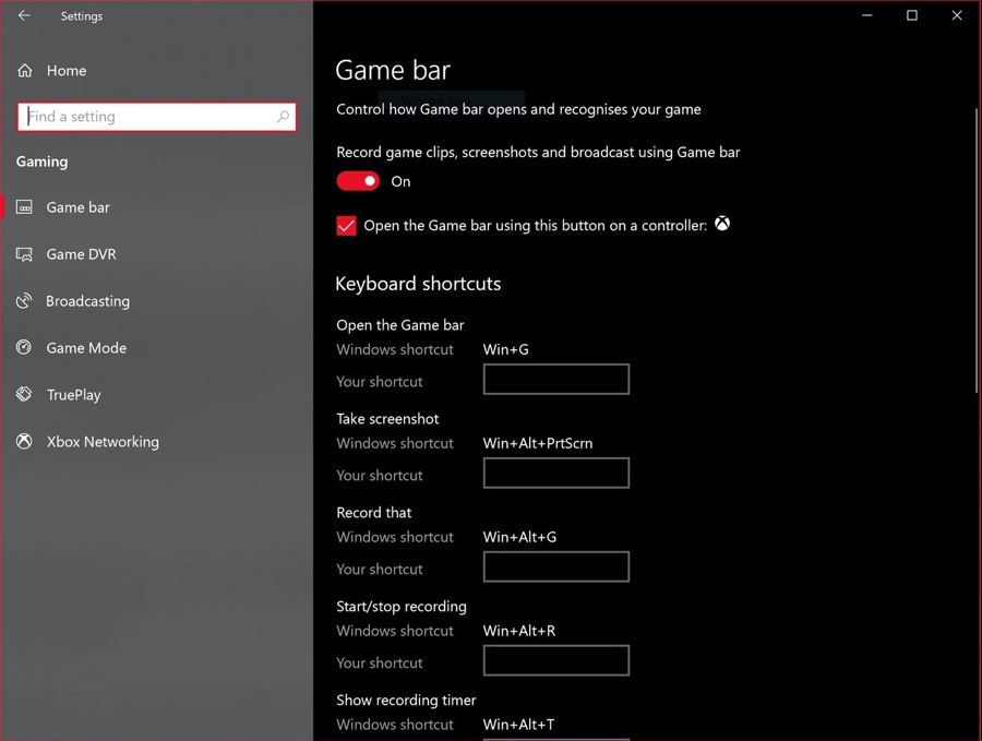 Windows 10 game bar